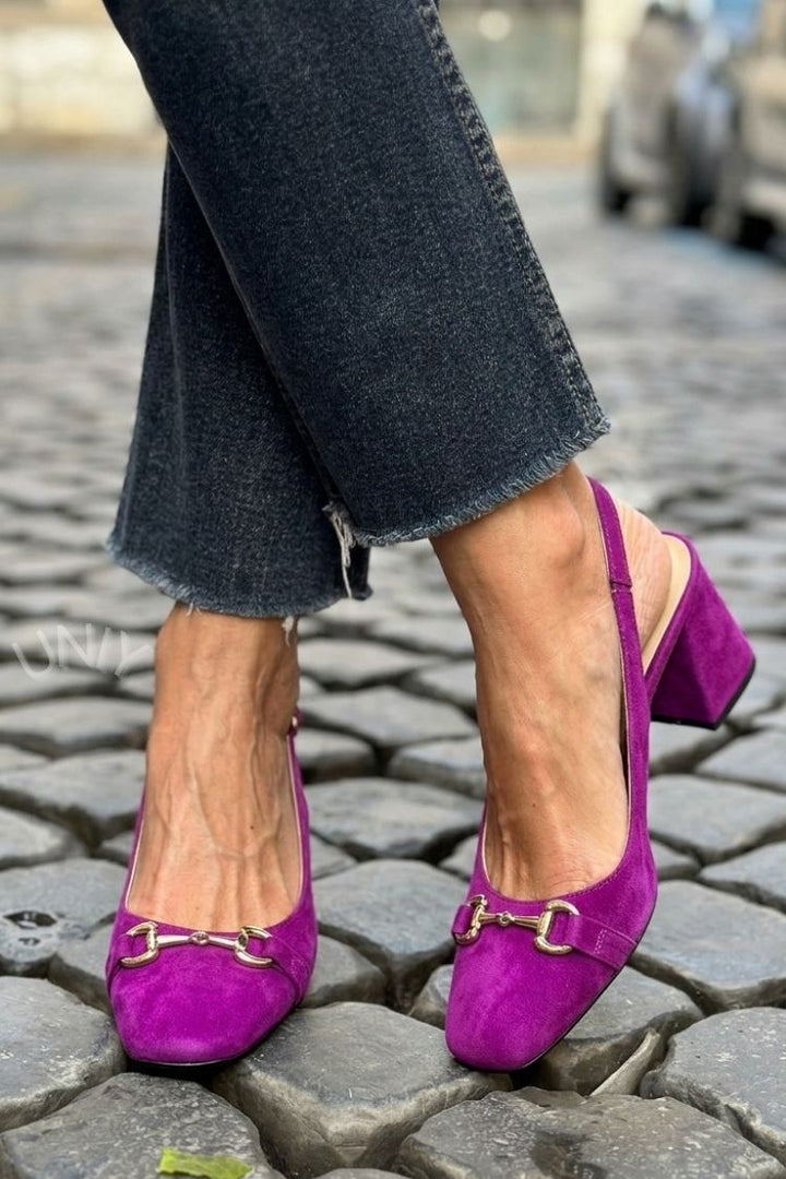 Xia - Olive Suede Slingback Block Heels