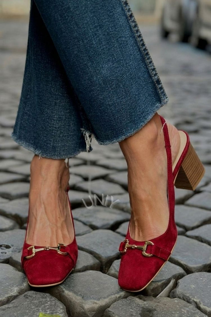 Xia - Olive Suede Slingback Block Heels