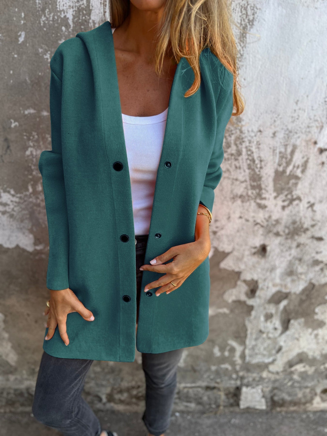 Mira | Casual enkelrijige jas met capuchon