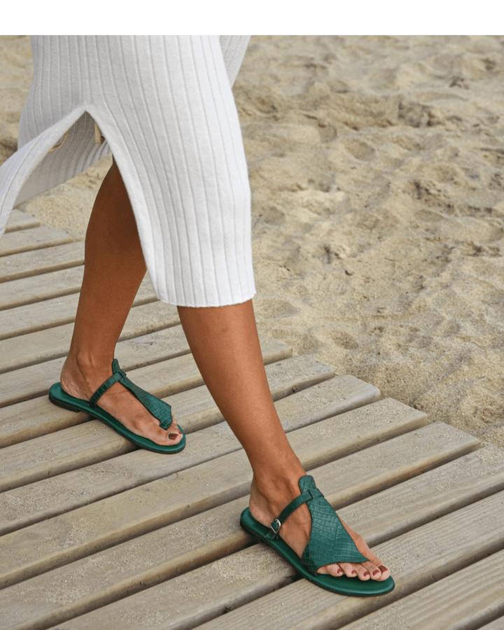 Kira - Croc-Effect Thong Sandals