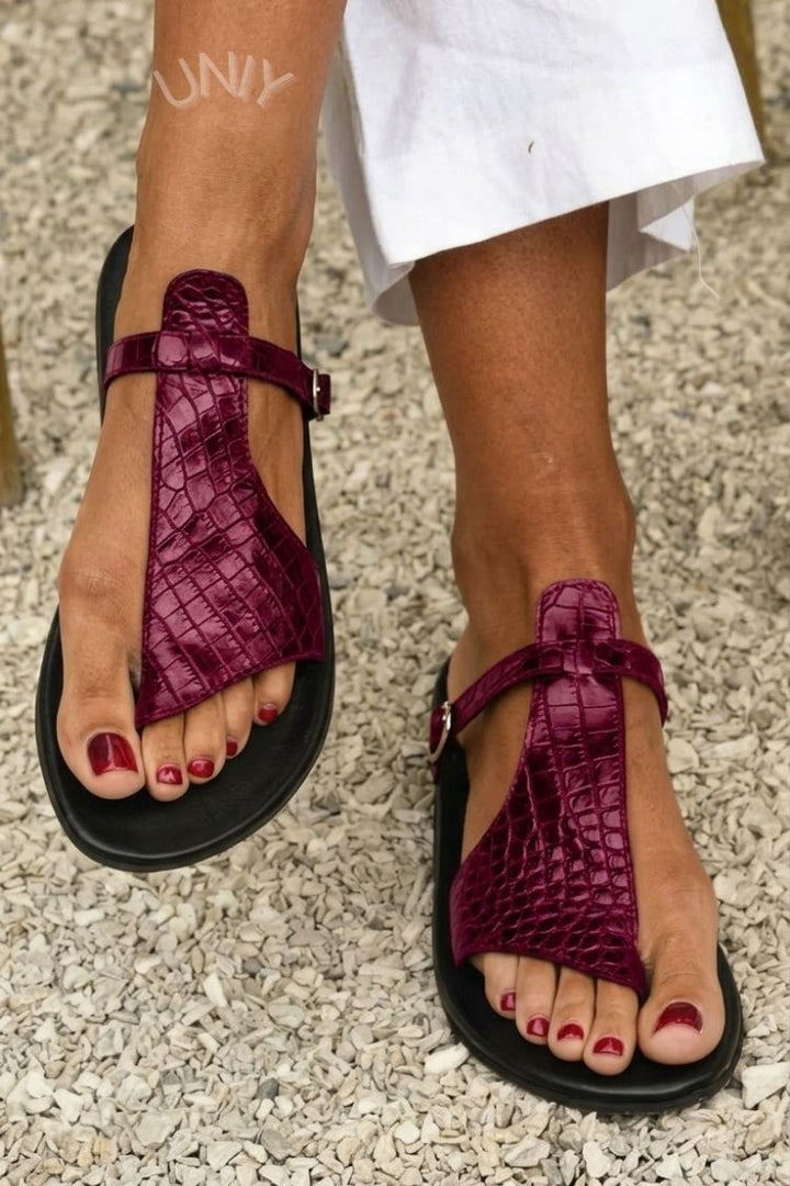 Kira - Croc-Effect Thong Sandals