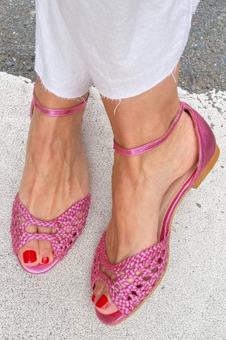 Lei - Elegant Woven Cut-Out Open-Toe Flat Sandals